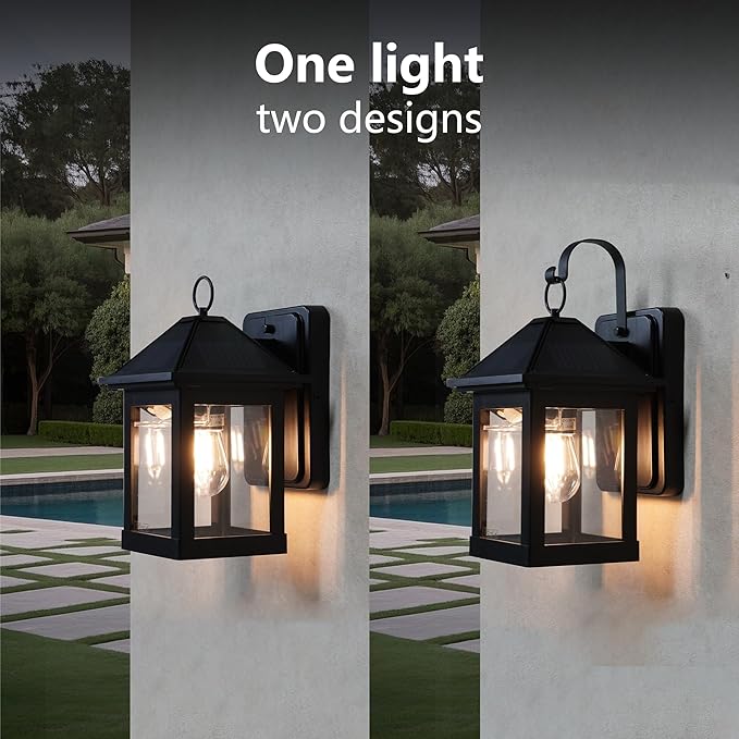 2 Pack Solar Outdoor Wall Lights for Fence Front Door Waterproof Dusk to Dawn Motion Sensor LED Sconce with 3 Modes,3000K E26 Bulb Included,Exterior Porch Lamps Wall Mount Patio Decorative