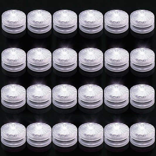 Mini Submersible LED Flameless Candle Tealights 24-Pack | Waterproof Underwater Pool Lights | White | Vases, Weddings & Events