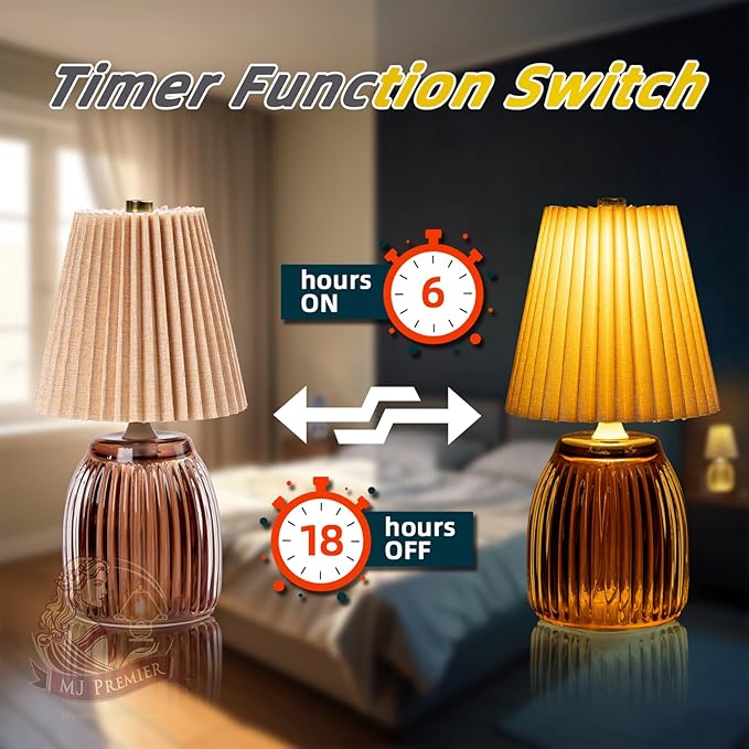 MJ Cordless Lamps with Timer 8.7 in High Battery Operated Pleated Lamp Shade for Home Decor Emergency Battery Powered Small Lamps for Livingroom Bedroom Home Decor Beige