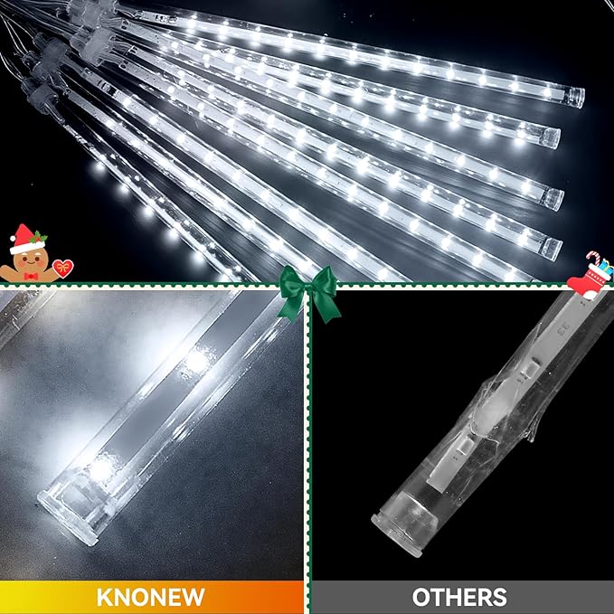 KNONEW 2Pack Total 48 Tube Meteor Shower Lights,15 in 672 LEDs Christmas Lights Outdoor Waterproof Plug in Falling Rain Light for Xmas Tree Wedding Party Garden Holiday Decorations (Cool White)