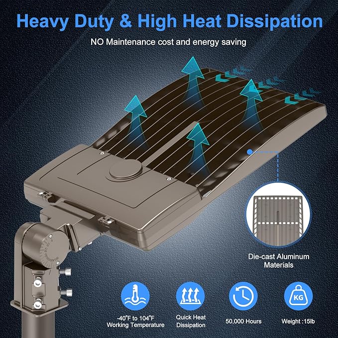 KUKUPPO 2Pack 400W LED Parking Lot Light 60000LM, DLC ETL Listed LED Shoebox Parking Pole Light Power Adjustable 5000K IP65 Waterproof Outdoor Commercial Area Lighting with Slip Fitter 100-277VAC