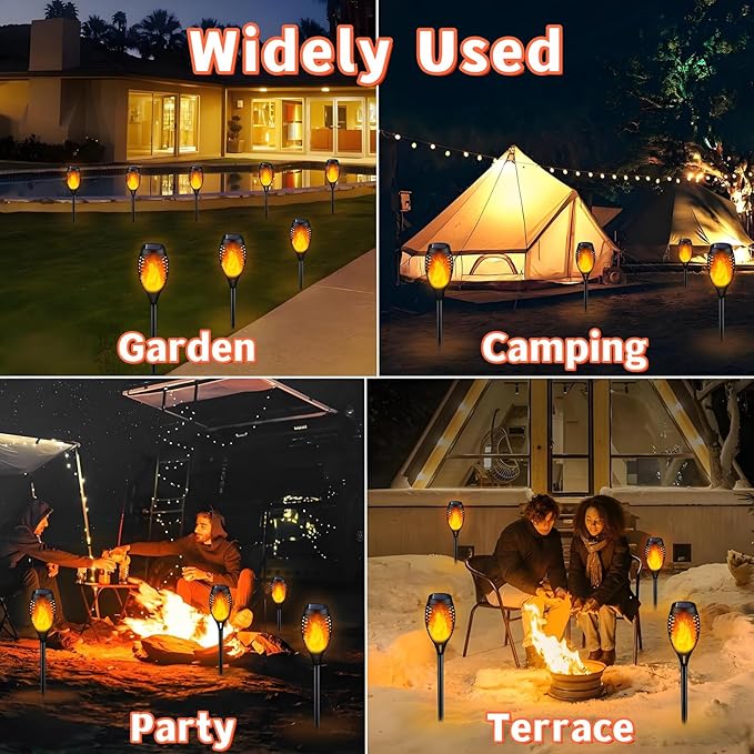 Solar Halloween Lights Outdoor, LED Torch Lights Flickering Flame, Waterproof Tiki Torches for Outside Landscape Decoration Lighting for Lawn, Yard, Halloween Decorations (Warm White-1 Pack)