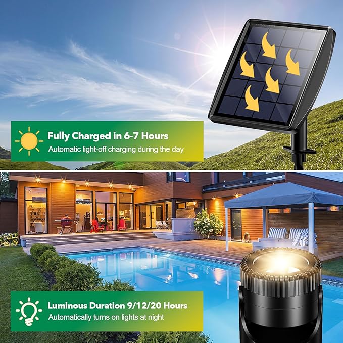POPOSOAP Solar Pond Lights, 3-in-1 Warm White Underwater Pond Lights, IP68 Waterproof LED Landscape Spotlights for for Pond, Garden, Patio, Fountain, Pool, Waterfall Decoration(3 Head Lamp)-P63H