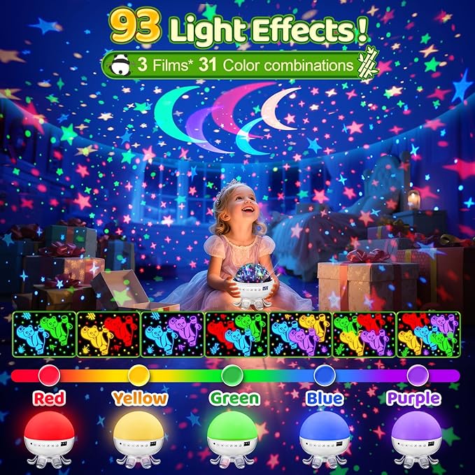 Best Toys for Kids Toys, 【3 Films+ 30 Sounds】Panda Night Light, 【93 Effects+ Remote】 Lullaby Sound Machine Baby Sound Machine, [3 Brightness+ Timer] Christmas Gifts for Kids Gifts, Panda Lamp