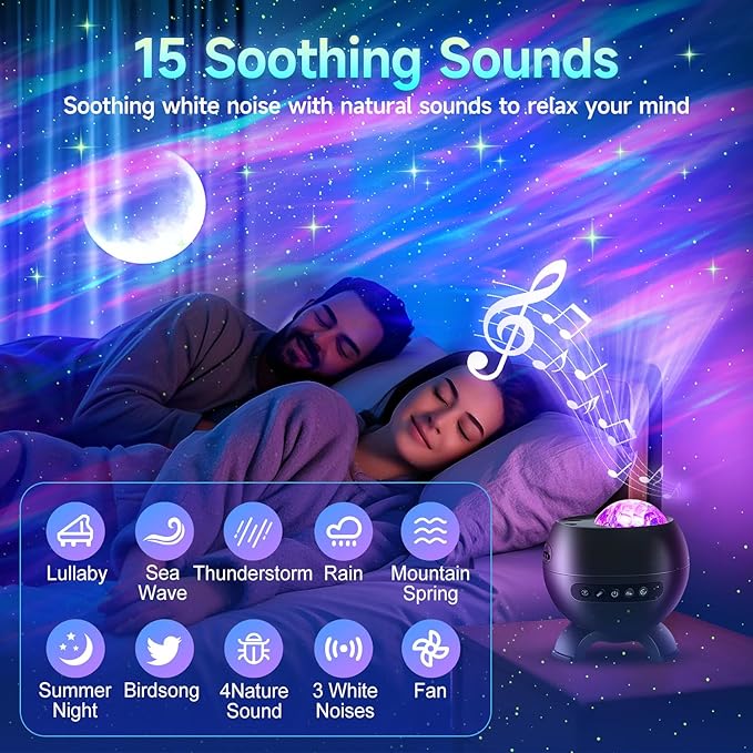 Sound Machine White Noise Machine for Sleeping, 15 Soothing Sounds & Bluetooth Speaker Aurora Light Projector, 15Colors White Noise Sound Machine for Sleep Therapy for Adults & Kids Red Light Lamp
