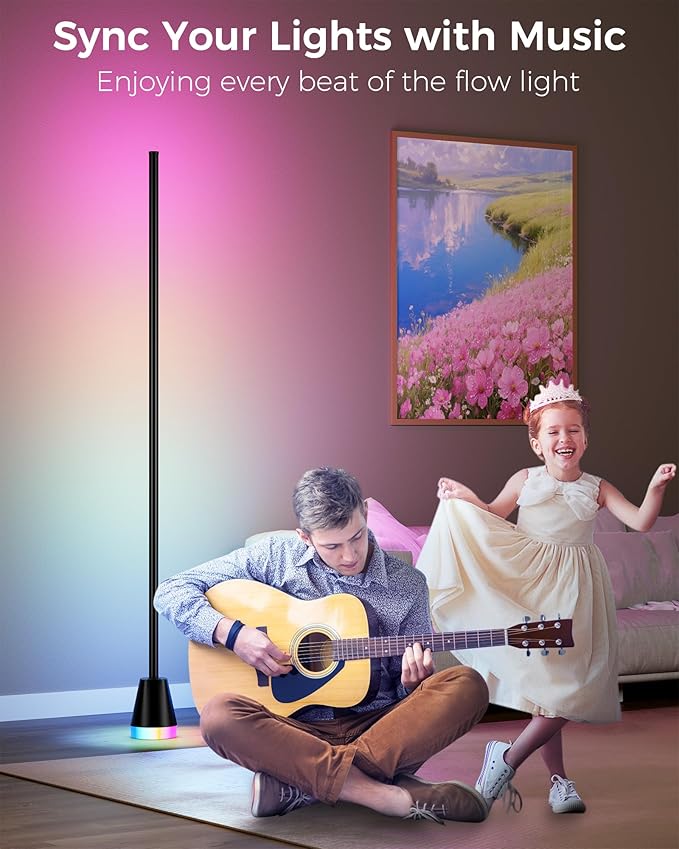 Corner Floor Lamp, Smart RGB LED Corner Lamp with App and Remote Control, 172 LED Light Beads and 16 Million Colors Changing Standing Lamps with Music Sync for Living Room, Bedroom, Gaming Room, Black