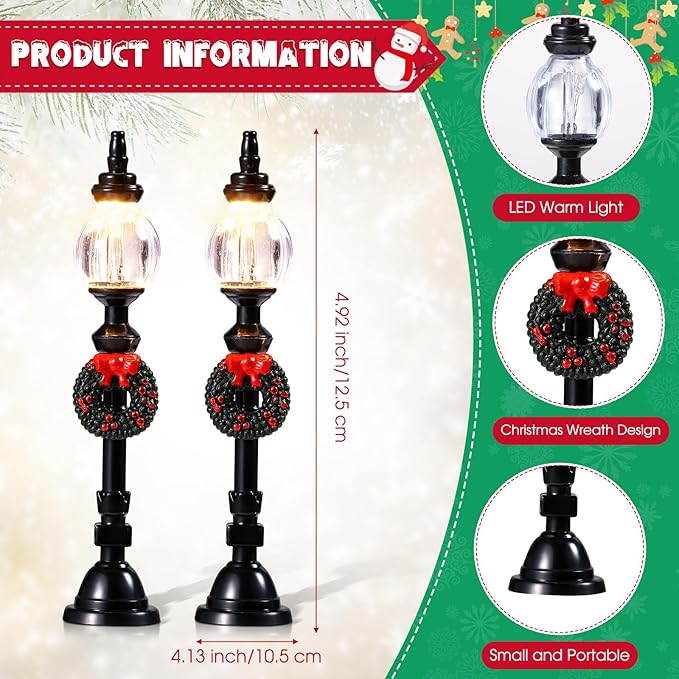Baquler 12 Pcs Christmas Lamp Posts Christmas Village Accessories Miniature Fairy Street Lamps Decorative Uptown Mini Street Lights Pathway Lantern for Xmas Holiday Decoration DIY Craft(Modern)