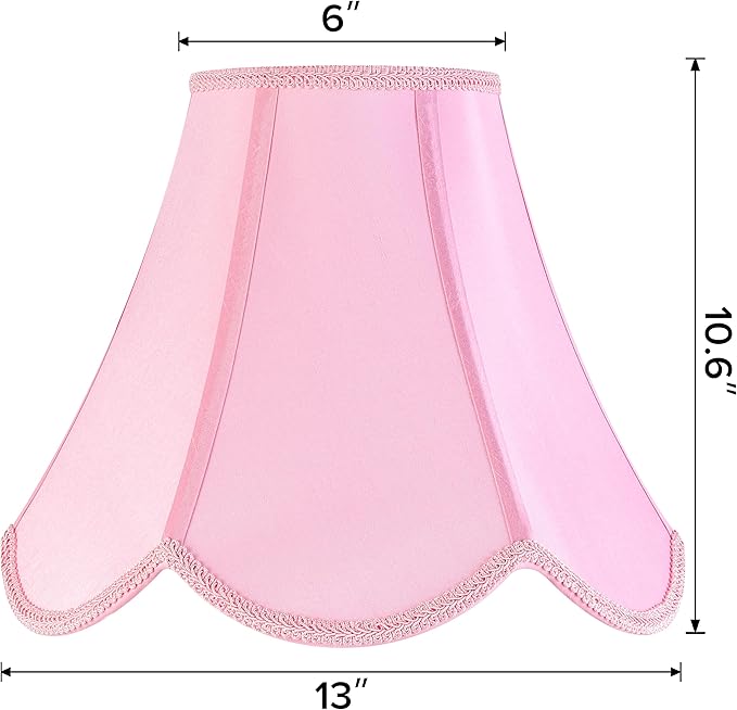 GO&SO Pink Lamp Shade Medium Scalloped Lamp Shade,6"Top x 13"Bottom x 10.6"Vertical Height (Spider),Edge Petal Braid Bell Shades for Table Lamps&Floor&Bedside Lamp,Modern Lampshade-Easy Assembly