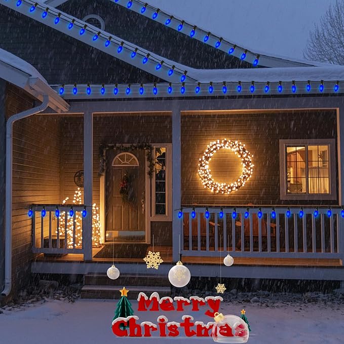 25 Pack C9 Christmas Replacement Light Bulbs, Blue Ceramic Bulbs C9 Vintage Christmas Light for Outdoor Patio Indoor String Lights, C9/E17 Intermediate Base, 7 Watts Night Light, 120 Volt-Bule