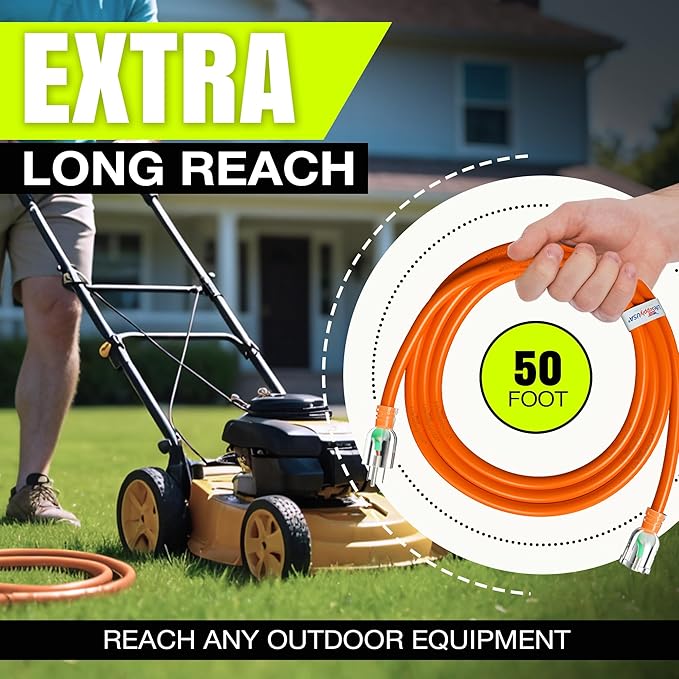 50ft Outdoor/Indoor Extension Cord 16/3 Gauge Heavy Duty 3 Prong SJTW, Waterproof, ETL Listed, Flexible Cold-Resistant Long Power Cord,13A 125V 1625W, Orange by LifeSupplyUSA