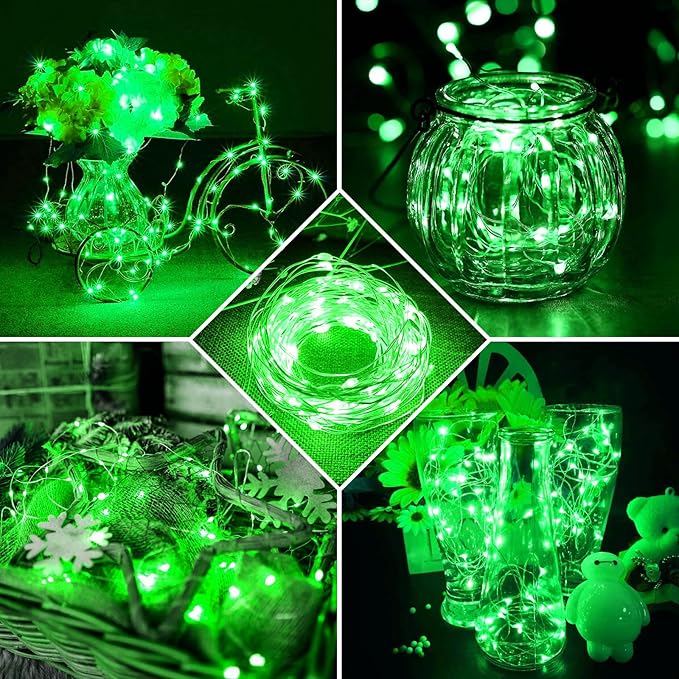 50 Pack Green Fairy Lights 7Ft 20 LED Twinkle String Lights 3 Modes Battery Operated Waterproof Firefly Starry for Mason Jar Table Centerpieces Halloween Christmas St. Patrick's Day