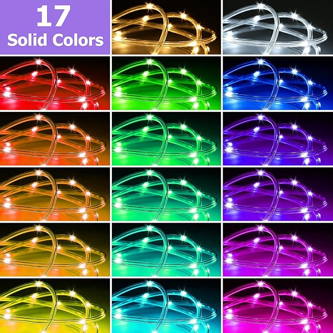 100ft IP68 Waterproof Rope Lights for Outside, RGB+WW Dimmable Outdoor Fairy String Lights with 2 Rmote, 25 Colors & 6 Dynamic Modes, Plug-in Twinkle LED Light Strip for Christmas Indoor Outdoor Decor