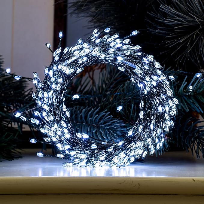 Firecracker Fairy Lights,33FT 300Leds Waterproof Twinkle Lights Plug in,8 Modes Remote String Light for Indoor Outdoor Christmas Wedding Birthday Patio Garden Decor,Green Wire,Cool White