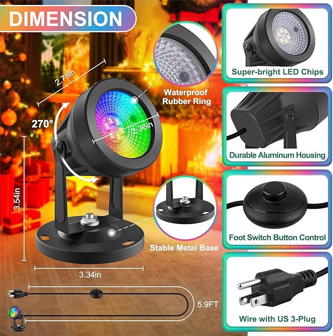 T-SUN RGBW Spotlights Indoor, Uplights Indoor Party Lights with Remote Control, 16 Colors Up Lights Floor Spotlight Accent Lighting for Plants Plantings Home Party Stage, Set of 4