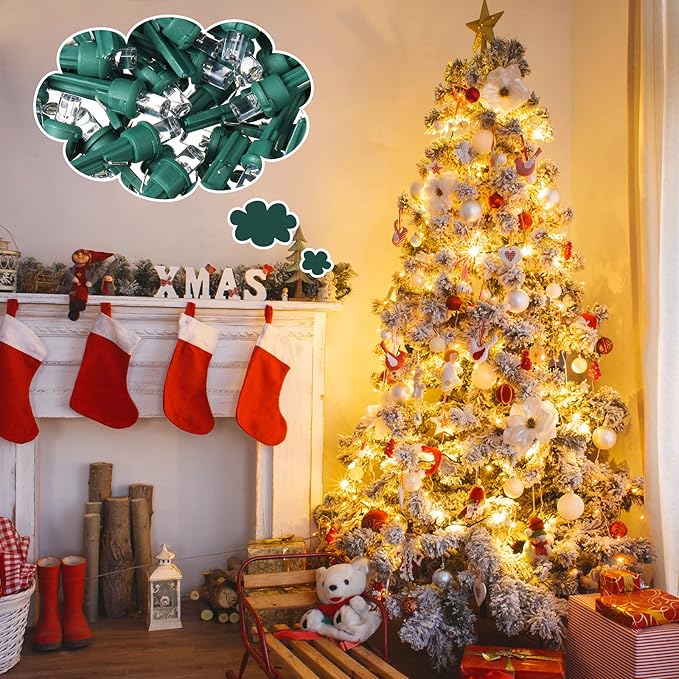 Honoson 180 Count 5 mm LED Halloween Replacement Bulbs Bulk Wide Angle Christmas Light Xmas Tree String Replacement Festival Light Decoration (Green Base with Warm White Bulb)