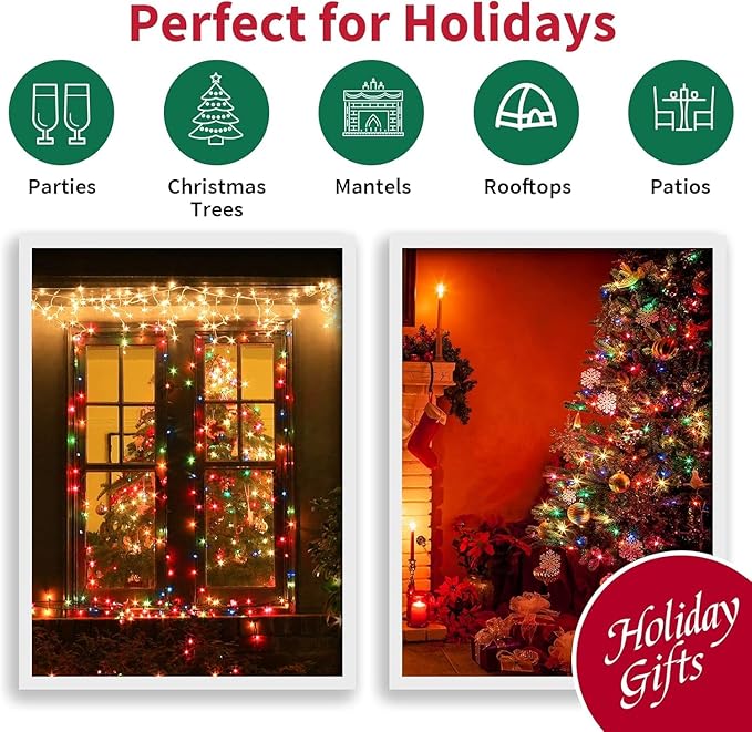 LAMPHOME 33ft Easter Lights,Christmas Decorative Mini Lights, 100 LED Green Wire Fairy Starry String Lights Plug in, 11 Modes for Indoor Outdoor Xmas Tree Wedding Easter Party Decoration (Multicolor)