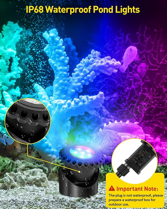 T-SUN Colored Pond Lights with APP and Remote Control – Bright LED Underwater Light Submersible Fountain Lights, IP68 Waterproof Landscape Lighting for Garden Koi Ponds Aquarium (Set of 5)