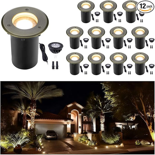 Gardenreet Solid Brass Well Light - LED 12V All Weather In-Ground Low Voltage Landscape Lighting, Replaceable Bulb Fixture, Antique Bronze for Backyard Pathway Patio with 2700K Warm White MR16 Bulb