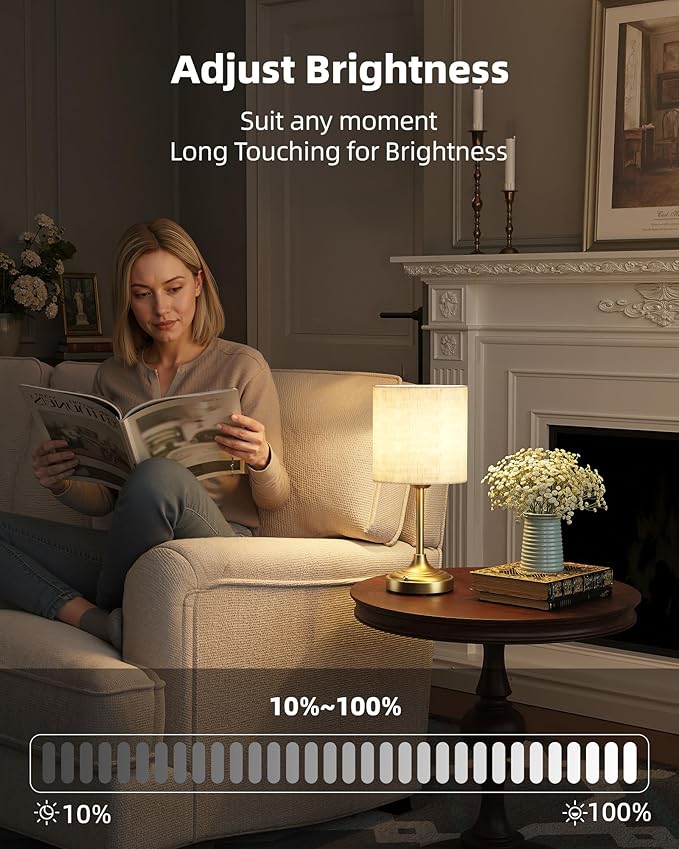 Battery Operated Lamp, 8000mAh, Dimmable, Ambient Light, 2700K, Touch Control, Portable, Small, LED, Wireless, Rechargeable, Cordless, Desk Lamp, Kitchen Lamp, Fabric Shade, for Dining Room, Bedroom