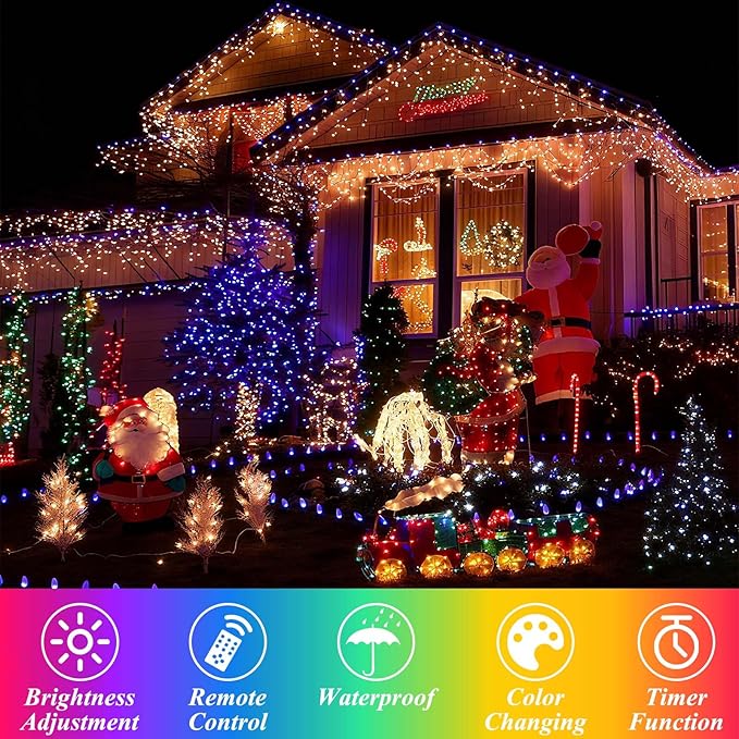 LitHome Color Changing 240 LED Christmas Net Lights Outdoor,14.8ft x 5ft Christmas Net Lights with Remote,35 Colors 9 Modes Connectable RGB Mesh Light Warm White Plug in for Bushes,Xmas,Garden Decor