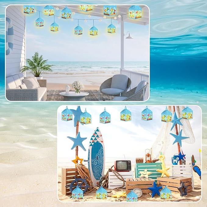 12 Sets Under The Sea Crafts with LED Candle Light DIY Summer Fish Fishbowl Tissue Paper Crafts Kits Make Your Own Under The Sea Party Aquarium for Summer Home Activities