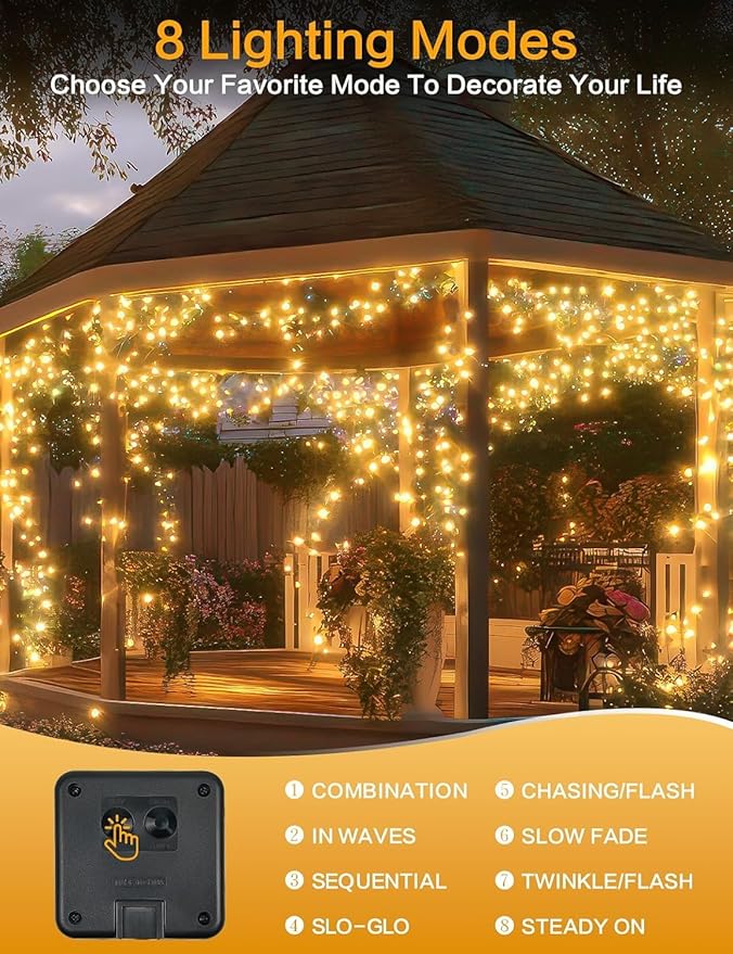 Solar String Lights Outdoor, 2 Pack 144FT 400 LED Solar Twinkle Lights for Outside Waterproof, Copper Wire with 8 Lighting Modes Fairy Lights for Garden Tree Birthday Xmas Patio Decor(Warm White)