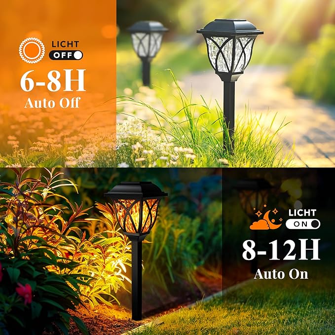 GIGALUMI 6 Pack Solar Lights Outdoor Waterproof, Flickering Flame LED Lights, Garden Decor for Yard, Patio, Landscape, Planter, Walkway, Transparent Cover