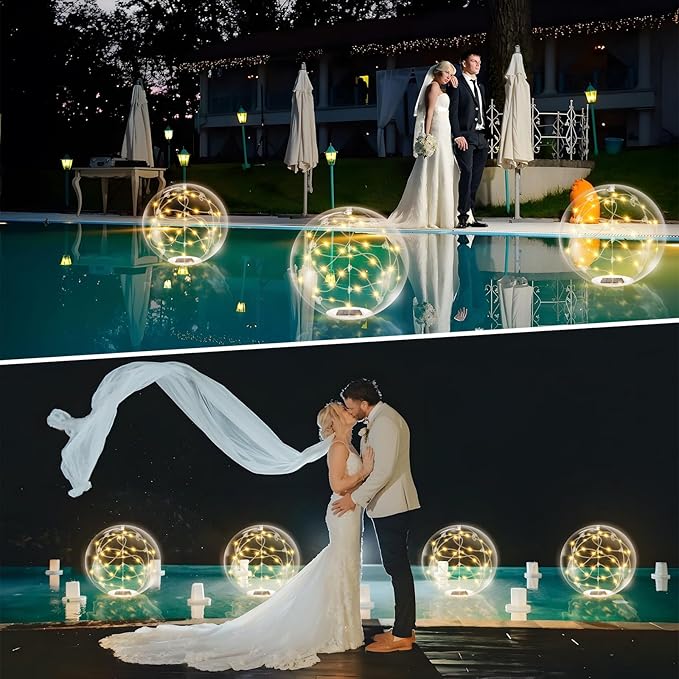 Floating Pool Lights Solar Powered,14 Inch 3000K Warm White Inflatable Glow in The Dark Balls,IP68 Waterproof Led Light up for Inground Pool,Christmas Decorations Outdoor Ornaments