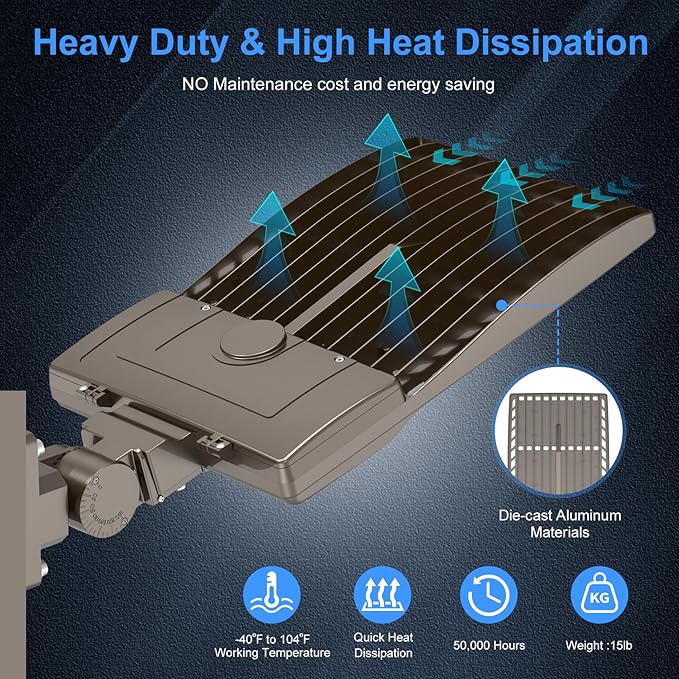 KUKUPPO 400W LED Parking Lot Light Dusk to Dawn 60,000LM, DLC UL Listed Power Adjustable LED Shoebox Pole Court Light Industrial Outdoor Parking Lighting Arm Mount 5000K IP65 Waterproof 100-277V