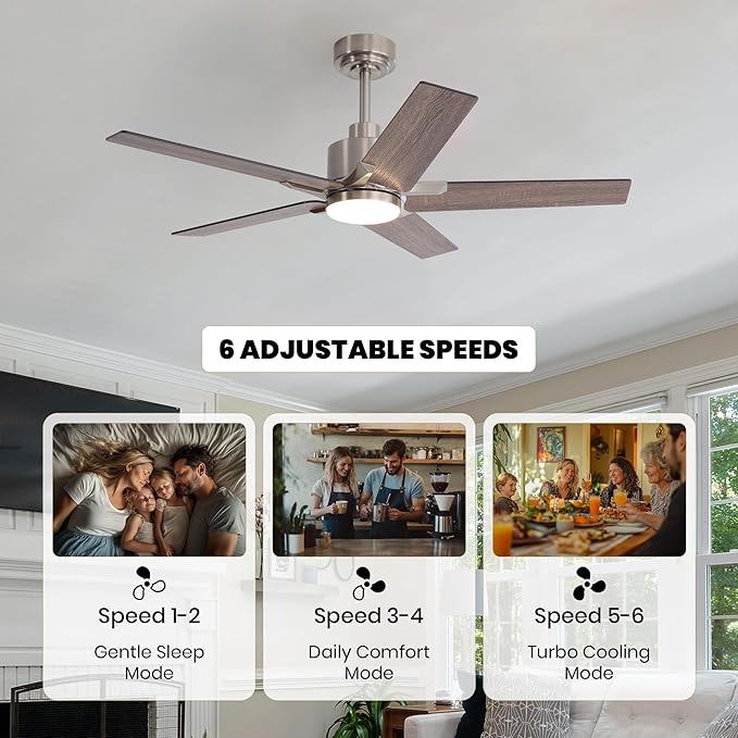 46 Inch Ceiling Fans with Lights and Remote Control for Bedroom, Modern Nickel Ceiling Fan with Quiet Reversible DC Motor, 3CCT, Dimmable, LED Lighting for Living Room, Patio, Indoor and Outdoor
