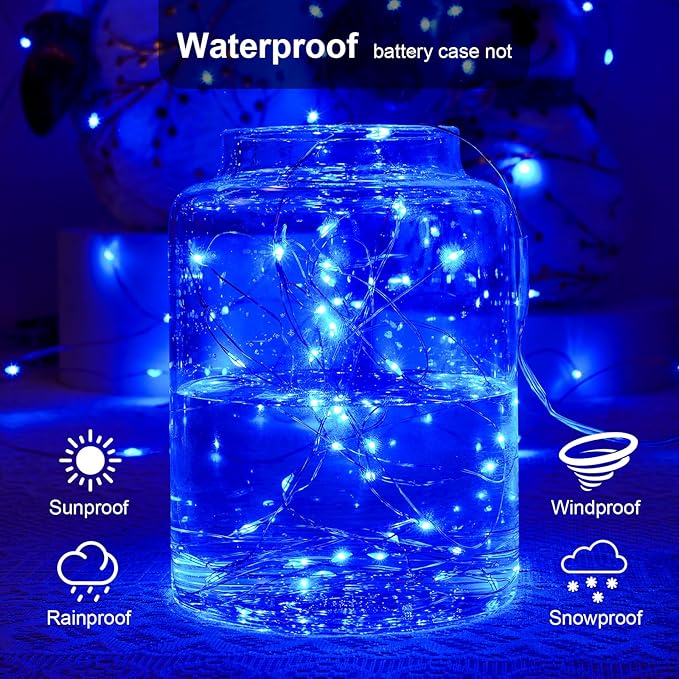 1 Pack 16.4ft Battery Operated String Lights with Timer, Blue with Synchronized Twinkle Mode, Fairy Lights Battery Powered, 50 LEDs, Idea for Christmas Bedroom Party Wedding