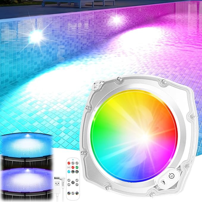Submersible Pool Lights with Remote, High Brightness Swimming Led Pool Lights for Above Ground Pools Waterproof, 9 Modes Underwater Magnetic Pool Light for Inground Pool-1pc