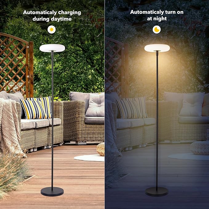 Outdoor Floor Lamp, 100% Solar Powered Floor Lamp for Patio Decks Lawn Pool Garden Outdoor Spaces, Fully Weatherproof