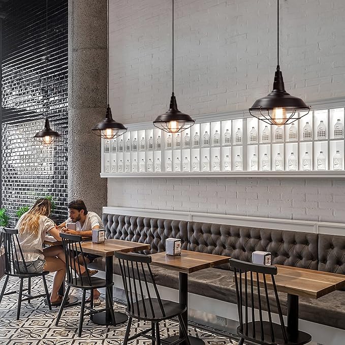 Black Pendant Light fixtures 10.5 inches 3 Packs, Matte Pendant Lights Kitchen Island, Industrial Pendant Light, Vintage Farmhouse Pendant Lights for Dinning Room Entryway Barn