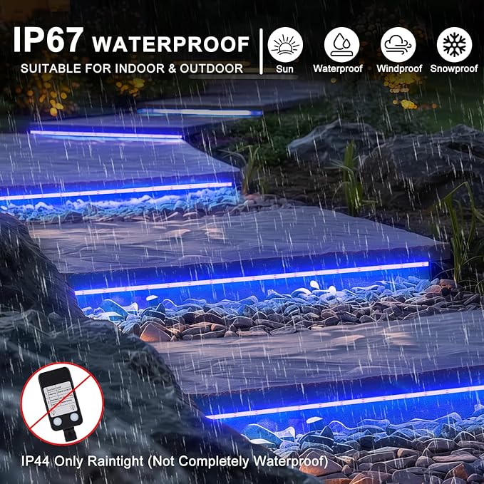 OMIKA Blue 33FT COB LED Strip Lights Outdoor Waterproof, 3200 LED Plug in Strip Light PVC Casing Tape Light Flexible with Self-Adhesive Timer Dimmable for House Garden Camping DIY