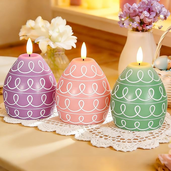 6PCS Easter Egg Flameless Candles,3 Color Scented Real Wax LED Candle,Egg Shape Flame Candle Set for Party Supplies Home Living Room Bedroom Party Decoration Centerpiece Easter Gifts Home Decor