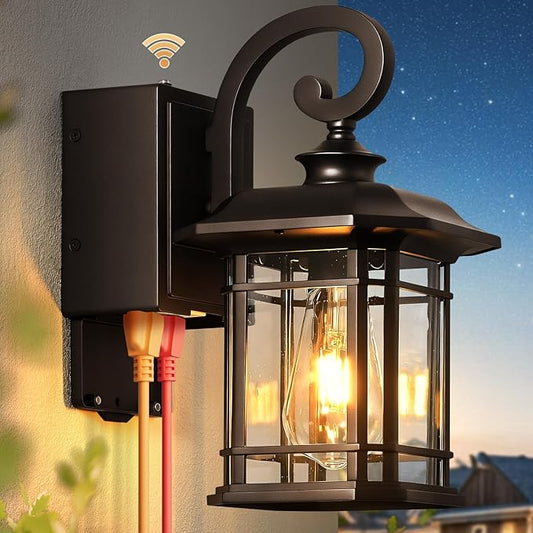 Dusk to Dawn Outdoor Wall Lights with GFCI Outlet, Oil-Rubbed Bronze Exterior Lights for House with Seeded Glass, Anti-Rust Outdoor Light Fixture, Waterproof Front Porch Light for Yard, Patio