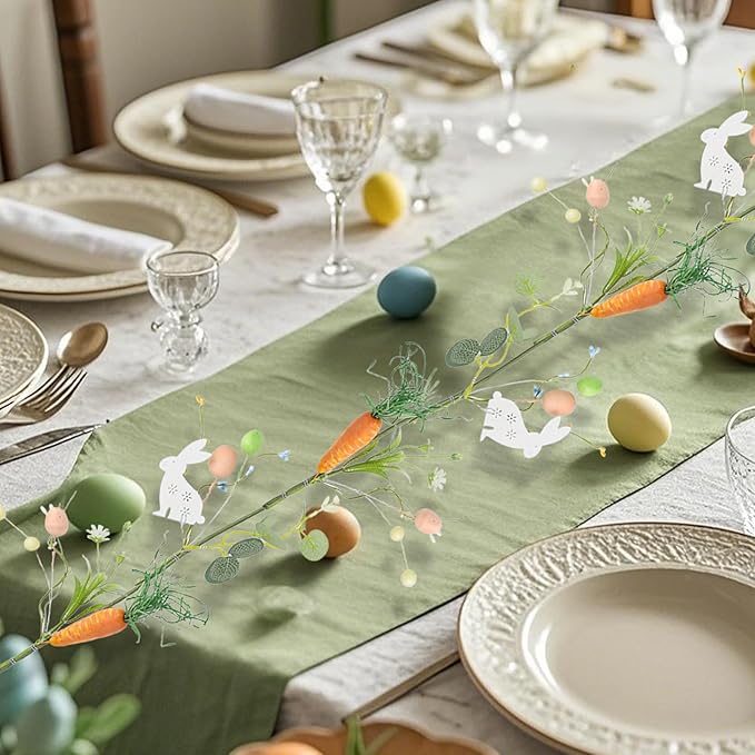 DR.DUDU 4 FT Easter Garland-Bunny & Carrot Garland Decorations for Mantle, Spring Artificial Garland with Easter Pastel Eggs for Indoor Home Fireplace Table Centerpiece Party Décor