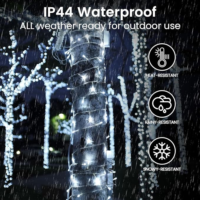 4 Pack Christmas String Lights Battery Operated with Timer, 132FT 400 LED Waterproof Twinkle Lights, 8 Modes Fairy Light for Indoor and Outdoor Bedroom Garland Tree Christmas Decorations (Cool White)