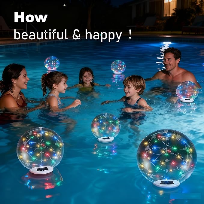 Floating Pool Lights Solar Powered - 14" Inflatable Waterproof Floating Pool Balls Light That Float for Party, Outdoor Pond/Patio Decorations (RGB, 4 Pack)