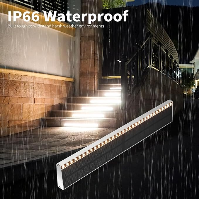Solar Step Lights for Outside, 33 Focused-Beam High-Brightness LEDs, Waterproof Aluminum Outdoor Stair Light for Risers, Curbsides, Poolsides, Planter Edges (Warm White, 2Pack)