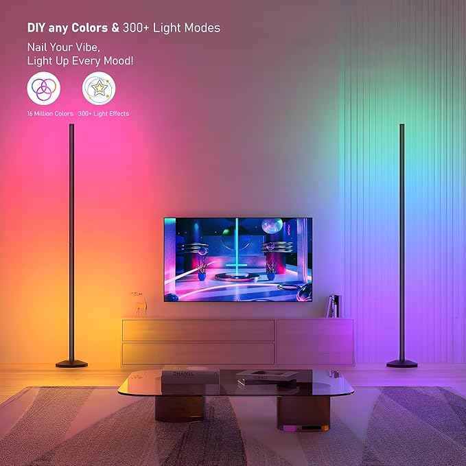 LED Floor Lamp Minimalist Style, with App & Remote Control, RGB 16 Million Colors, Dimmable, 68+ Scenes, Music Sync, Timer, Ideal Ambient Floor Lamps for Living Room, Bedroom, Gaming Room