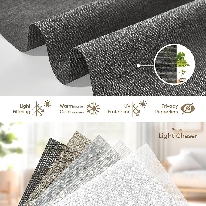 HeyBlinds Motorized Roller Shades, Smart Blinds for Windows, Remote Automatic Window Shades, Electric Shades, Light Filtering, Compatible with Alexa Google Apple Home (Light Chaser-Anthracite LF)
