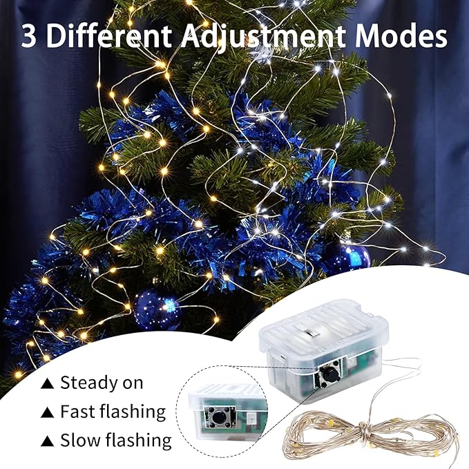 12 Pack Fairy Lights 7Ft 20 LED Twinkle String Lights 3 Modes Battery Operated Waterproof Firefly Starry for Mason Jar Party Wedding Christmas Valentines Day Table Centerpieces,Warm White + White
