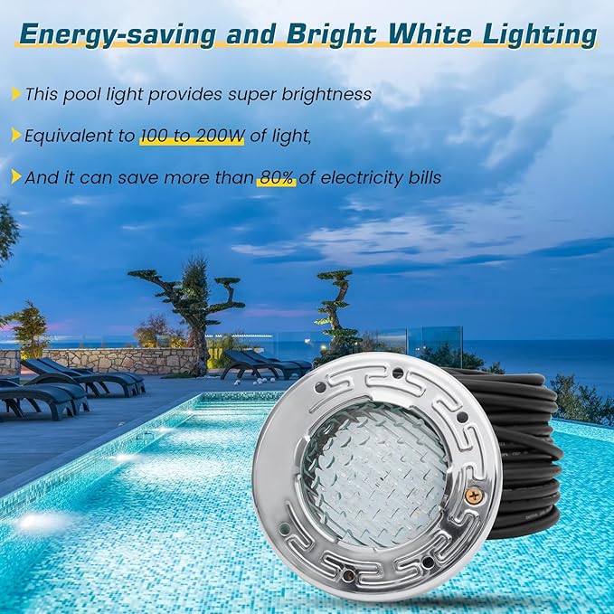 CAtArt 6 Inch Spa Light for Inground Pool Led, 50FT AC120V 6000K Cool White Pool Lights,Compatible with Pentair and Hayward Wet Niches, IP68 Waterproof, 50 FT Cord