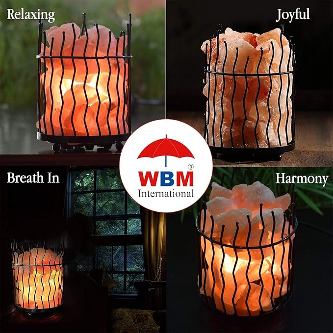 Himalayan Glow Pillar Style Basket Lamps, Pure Himalayan Salt Basket Night Lamp with Salt Chunks, Light Bulb and Dimmable Switch (2-Pack)