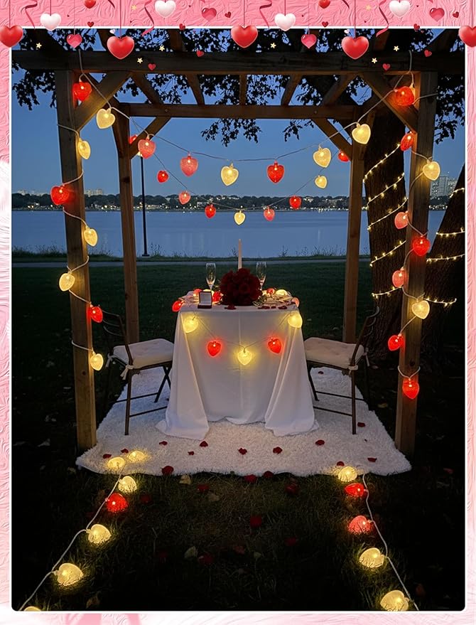 8.5ft Valentine’s Day Heart String Lights Plug in, Valentines Lights with 10 LED Red Pink White Shatterproof Bulbs, Fairy Lights for Indoor Outdoor Home Decor Wedding Party Birthday, Warm White