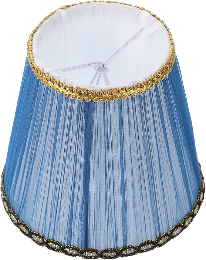 Lurrose Vintage Decor Lamp Shades Cloth Lamp Shade Covers, Clip On Bulb Lamp Shade Fabric Lampshade with Harp Pleated Cone for Table Chandelier Wall Lamp, Blue Small Lamp Shades Lamps Shades