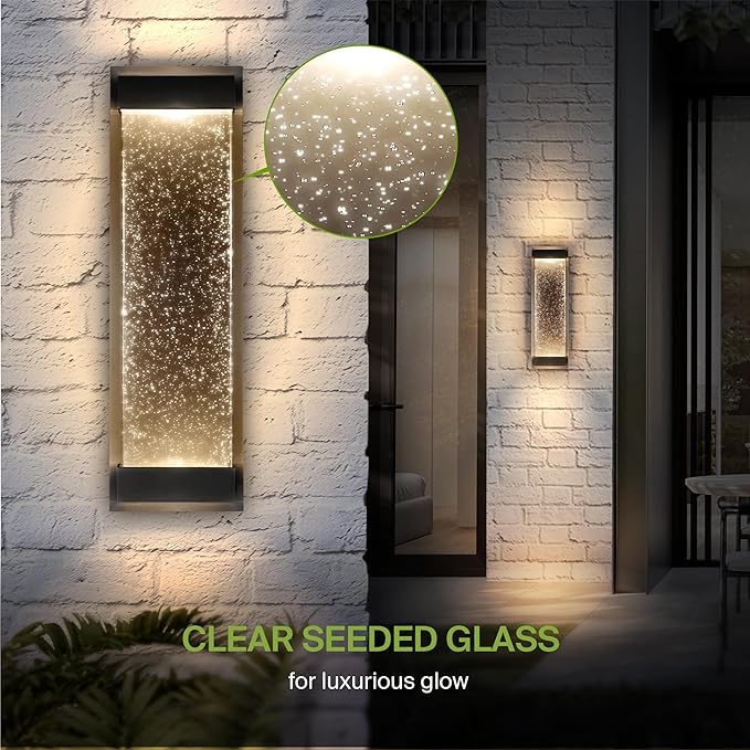 ASD LED 18" Bubble Glass Wall Light Fixture, Outdoor & Indoor Seeded Sconce | 3CCT, Waterproof, Dimmable, Up-Down Glow, ETL Listed | 22W 520LM 3000-5000K 100-277V | Porch Lighting | Black, 4 Pack