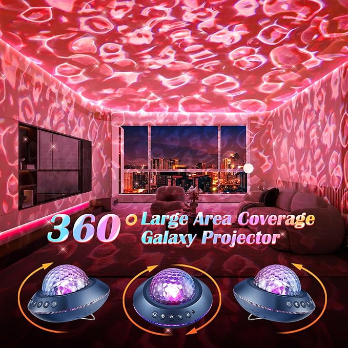 PIKOY Galaxy Projector for Bedroom, White Noises & Bluetooth Night Light Projector,360° Full Coverage Ceiling Projector Galaxy Light Projector,Remote Timer Night Sky Projector Ocean Light Projector